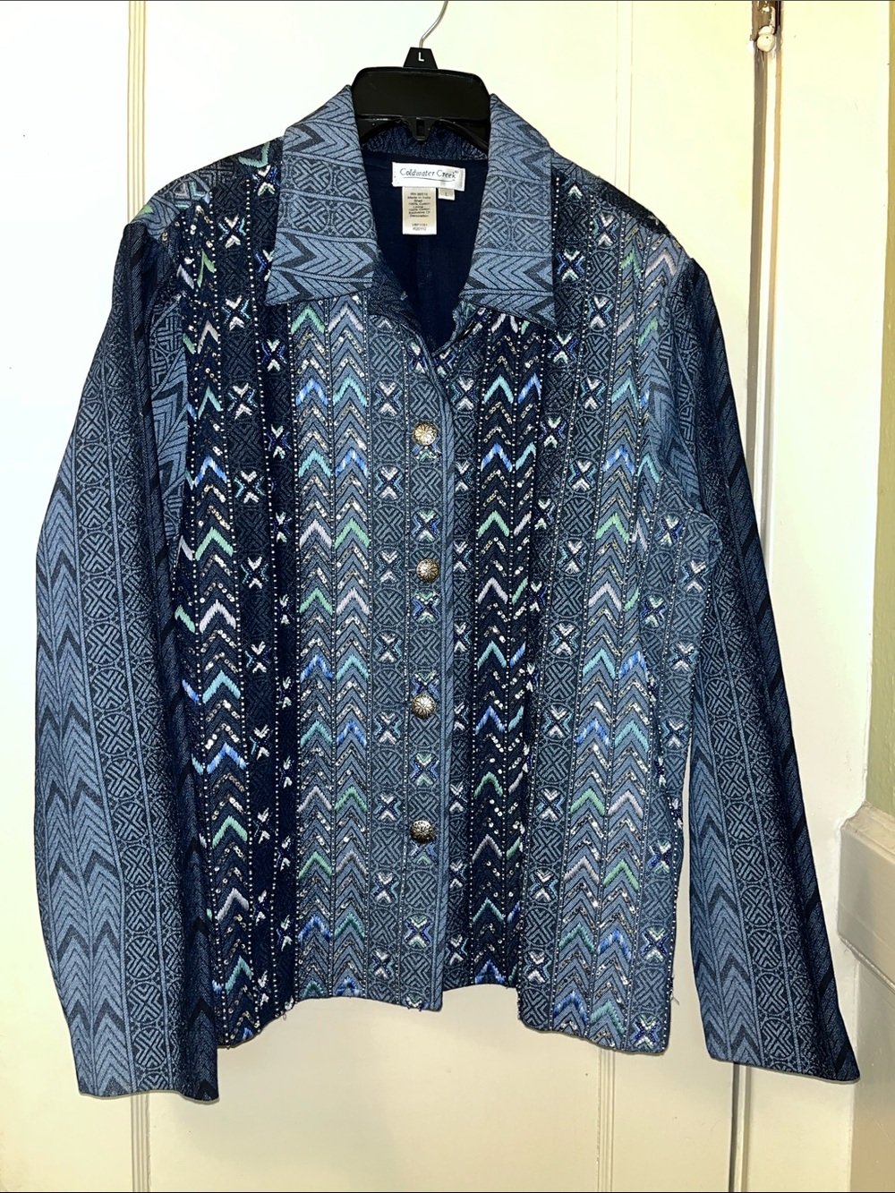 Coldwater Creek Blue Patterned Button-Front Jacket